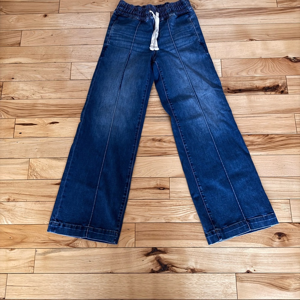 UpWest Pull-On Wide Leg Denim Pants XS | Elastic Waist Drawstring | 30” Inseam